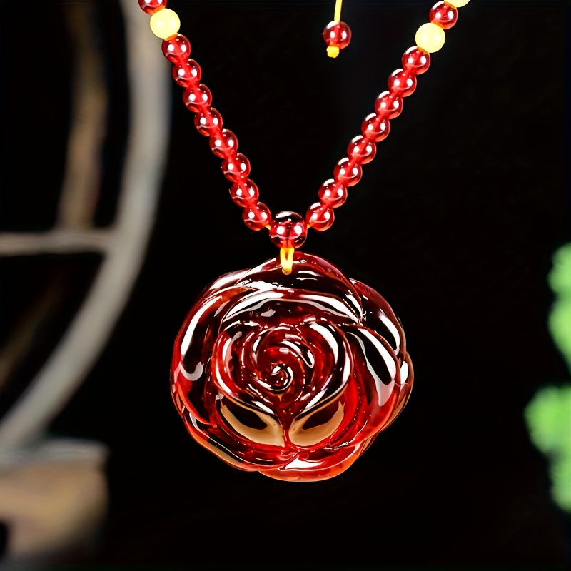 Elegant Bohemian Rose Pendant Necklace in Amber Hue